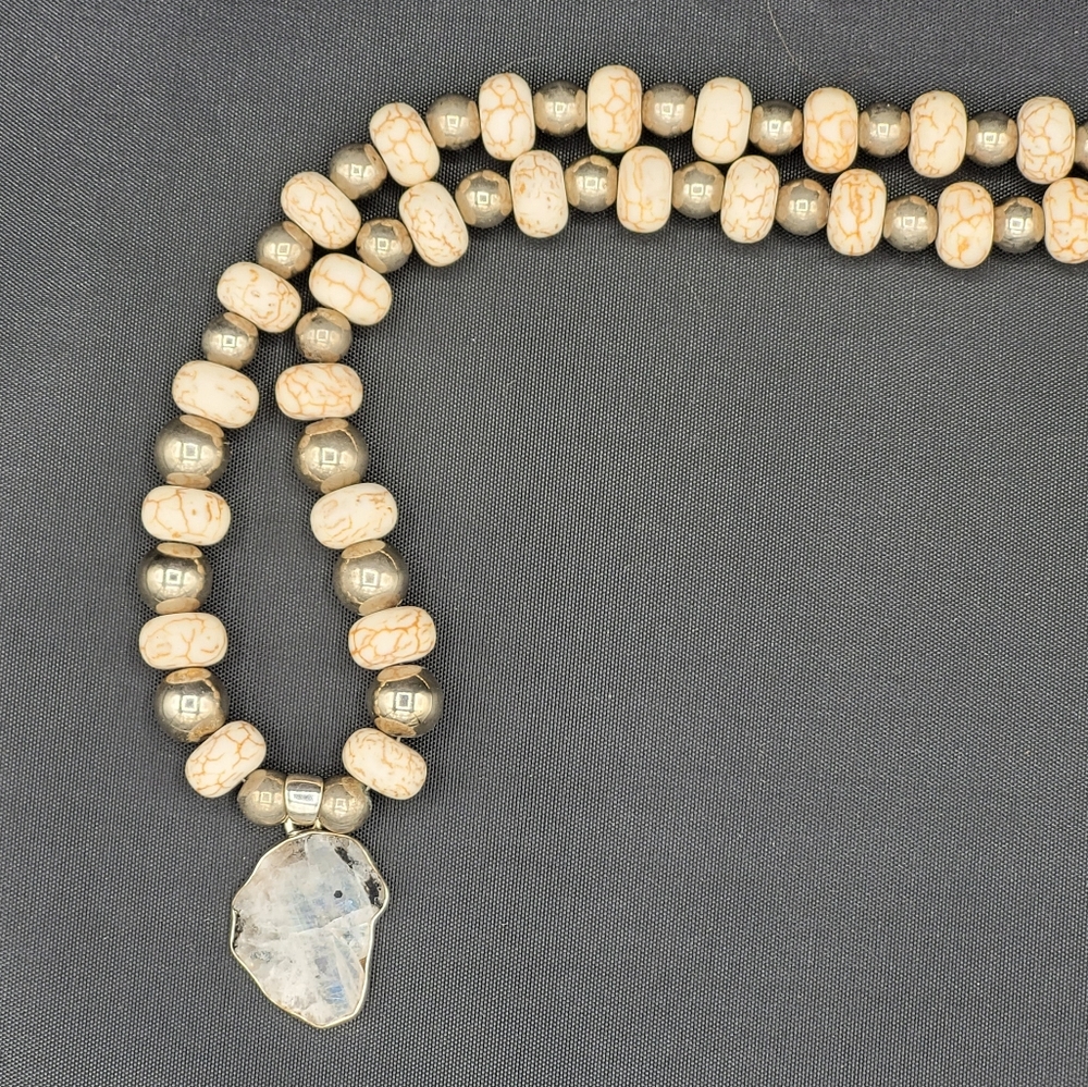 Rainbow Moonstone and black tourmaline sterlung silver pendant 18" necklace